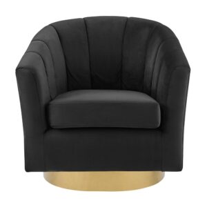 Natasha Velvet Fabric w/ Gold Base Swivel Accent Arm Chair