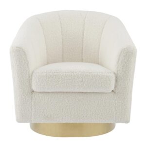 Natasha Faux Shearling Fabric w/ Gold Base Swivel Accent Arm Chair