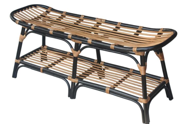 Damara Rattan Bench w/ Shelf