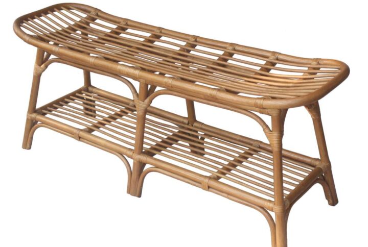 Damara Rattan Bench w/ Shelf