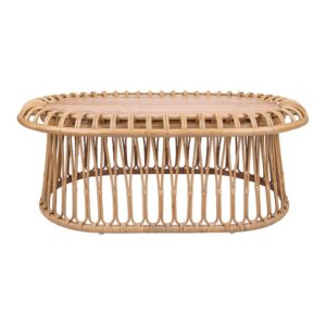 Galia Rattan Oval Coffee Table w/ Wood Top