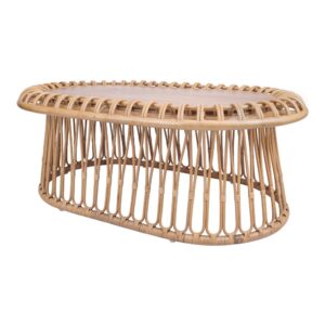 Galia Rattan Oval Coffee Table w/ Wood Top