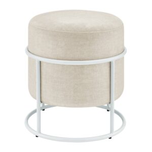 Ophelia Velvet Round Ottoman w/ White Metal Frame