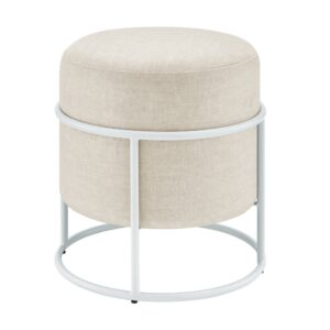 Ophelia Velvet Round Ottoman w/ White Metal Frame