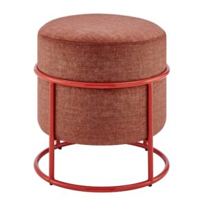 Ophelia Velvet Round Ottoman w/ Red Metal Frame