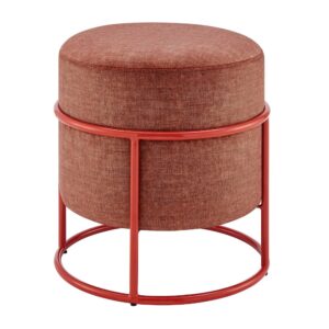 Ophelia Velvet Round Ottoman w/ Red Metal Frame