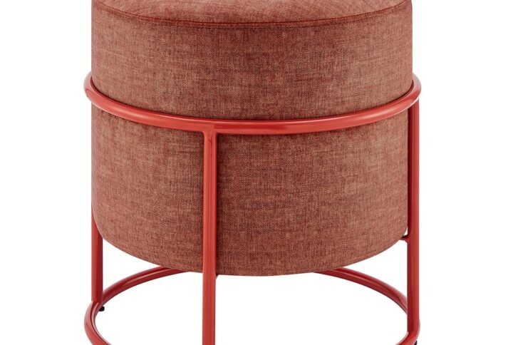 Ophelia Velvet Round Ottoman w/ Red Metal Frame