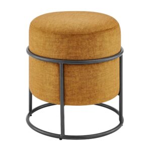 Ophelia Velvet Round Ottoman w/ Metallic Gunmetal Frame