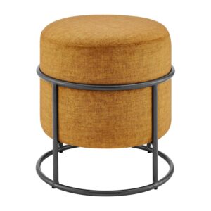 Ophelia Velvet Round Ottoman w/ Metallic Gunmetal Frame