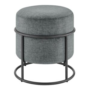 Ophelia Velvet Round Ottoman w/ Metallic Gunmetal Frame