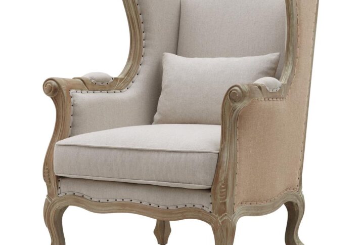 Guinevere Burlap Wing Arm Chair