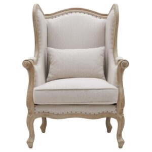 Guinevere Burlap Wing Arm Chair