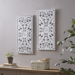 Distressed Carved Wood 2-piece Wall Decor Set