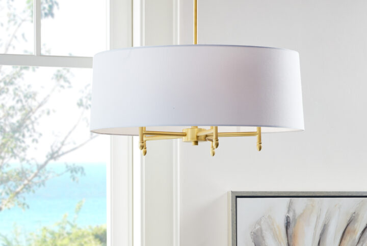 5-Light White Drum Shade Chandelier