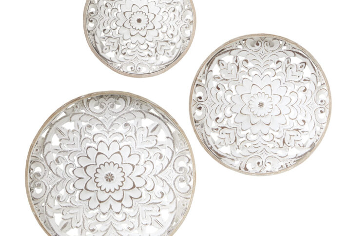 Distressed White Floral 3-piece Carved Wood Wall Decor Set