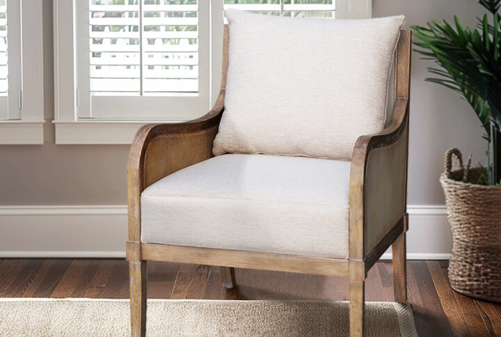 Cane Accent Chair with Removable Back Cushion