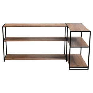 Acacia wood & iron provide great stabilityLots of shelf space for storage & displayBlack iron base/frame