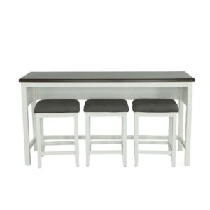 Electrical & USB portsStretchers on base for added stability3 wood stools upholstered in a dark gray fabric included