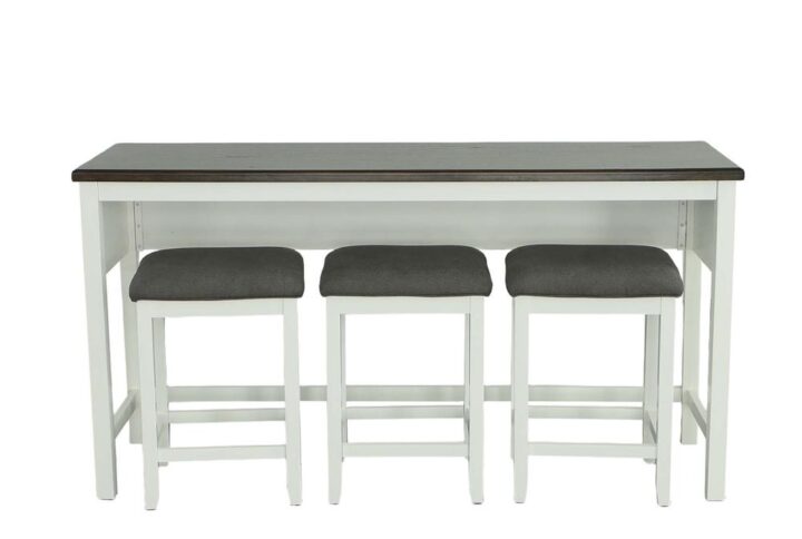 Electrical & USB portsStretchers on base for added stability3 wood stools upholstered in a dark gray fabric included