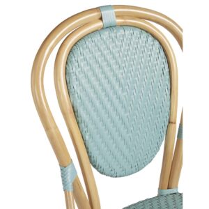 Polished Rattan frame is both stable and attractiveNatural finish with Caribbean Blue synthetic rattan weave.Fully Assembled