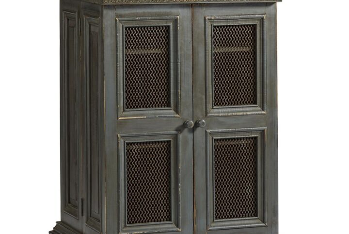 27”W x 26”D x 41”H Closed & 54”W x 26”D x 41”H Open2 cabinet doors with metal wire insertsTable top lifts to expand surface