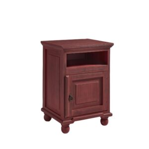 Cabinet door has moulding detail and a finished interiorOpen top shelf for bedside storageClassic style bun feet