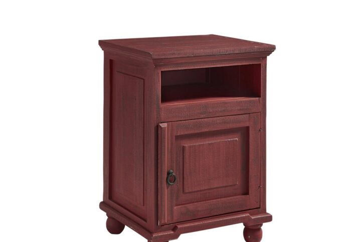 Cabinet door has moulding detail and a finished interiorOpen top shelf for bedside storageClassic style bun feet