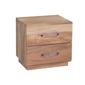 Drawers have wooden side guidesLeather handles with bronze nail headShips fully assembled