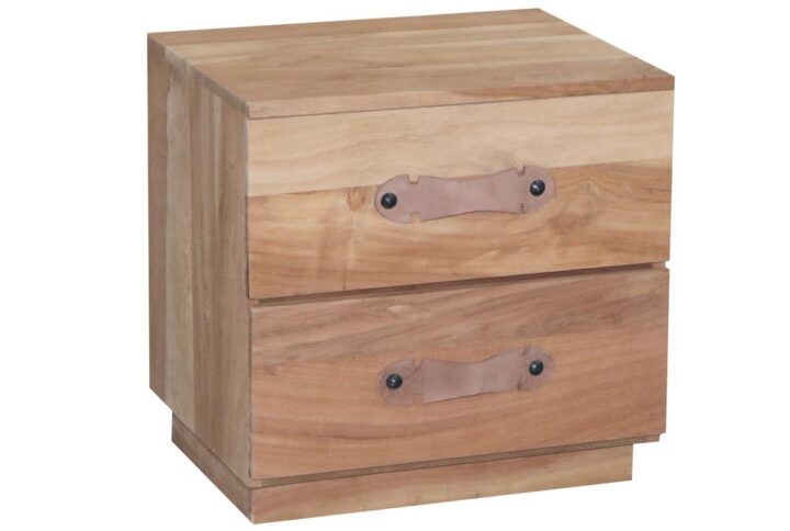 Drawers have wooden side guidesLeather handles with bronze nail headShips fully assembled