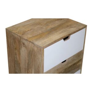 3 spacious drawer with wood guidesAlternating alabaster white drawersMango wood provides great stability