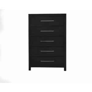 Hardware consists of elongated nickel bar pulls.Cases have inset drawers and have side ball bearing drawer guides and wrapped interior drawers for a clean finish.Sleek lines & Midnight finish