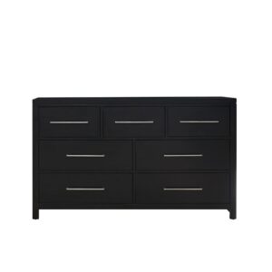 Hardware consists of elongated nickel bar pulls.Dresser consists of three medium drawers