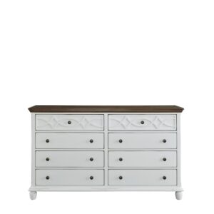 Features six drawers and two drawers with an overlay detailFull extension drawer guides with round contrasting knobsSimple oblong bun feet