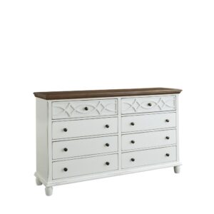 Features six drawers and two drawers with an overlay detailFull extension drawer guides with round contrasting knobsSimple oblong bun feet