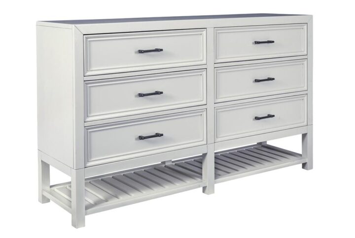 Black chrome finished contemporary bar pull6 drawers & open slat bottom shelfFinished drawer interiors