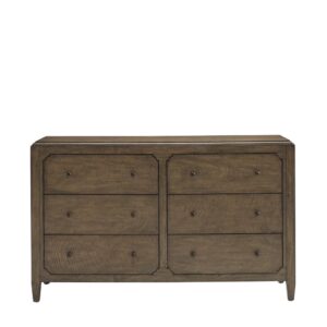 Dresser features six inset drawers with a shaped decorative drawer cutFull extension drawer guides for easy use