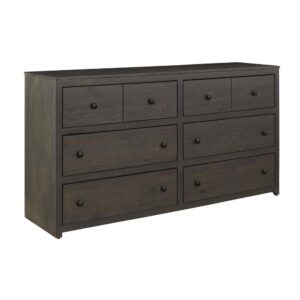 Multi-step durable finish by handSoft edge square knob hardware finished in a burnished graphite colorKenlin center drawer guides