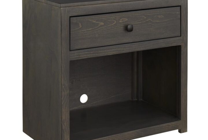 Multi-step durable finish by handSoft edge square knob hardware finished in a burnished graphite colorKenlin center drawer guides