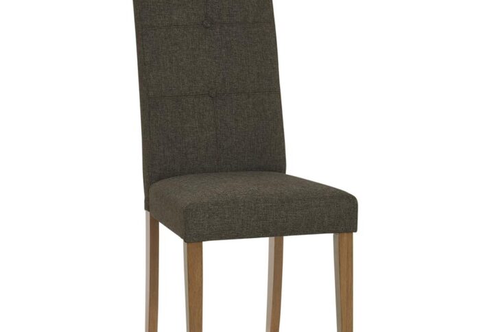 Charcoal gray polyester fabricWalnut finished chair legsTufted upholstered back