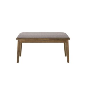 Upholstered gray seatMid-century modern designWarm Walnut finish