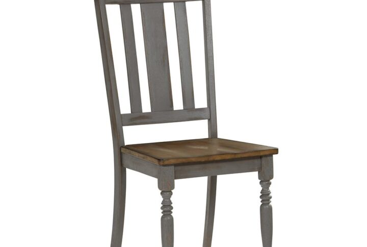 Beautiful turned style legsOak finished wood seatContrasting Brushed Gray finished frame