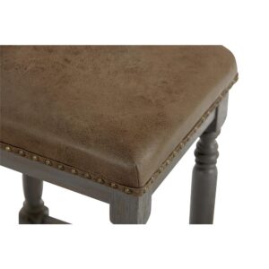 Nail head trimBrown upholstered seatsFootrest for added comfort