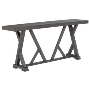 Extra long design for multi-purpose functionTrestle style base designBeautiful Harbor Gray finish