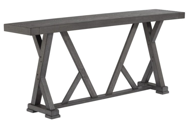 Extra long design for multi-purpose functionTrestle style base designBeautiful Harbor Gray finish