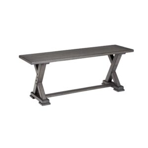 Trestle style base designEasy partial assembly requiredLightly distressed harbor gray finish