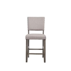 Set of two chairsRubberwood construction provides great stabilityRubberwood Counter Chair upholstered in a great cream colored fabric with metal decorative nails.