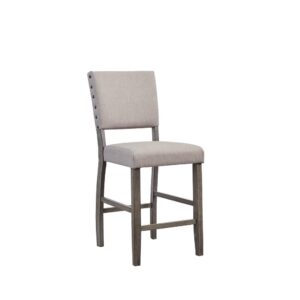 Set of two chairsRubberwood construction provides great stabilityRubberwood Counter Chair upholstered in a great cream colored fabric with metal decorative nails.