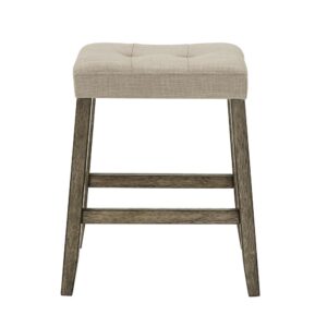 Set of two chairsRubberwood construction provides great stabilityRubberwood stool upholstered & button tufted in a great cream colored fabric.