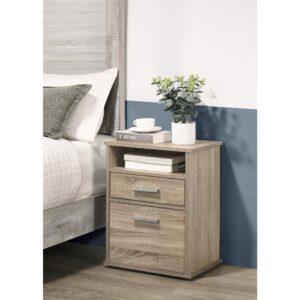 2 drawers for storageNeutral taupe finishOpen storage shelf