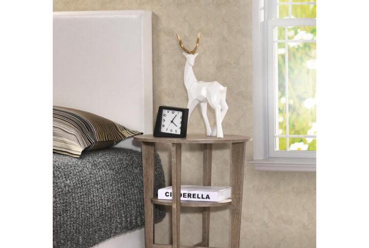 Open storage shelfNeutral taupe finishPerfect for small spaces